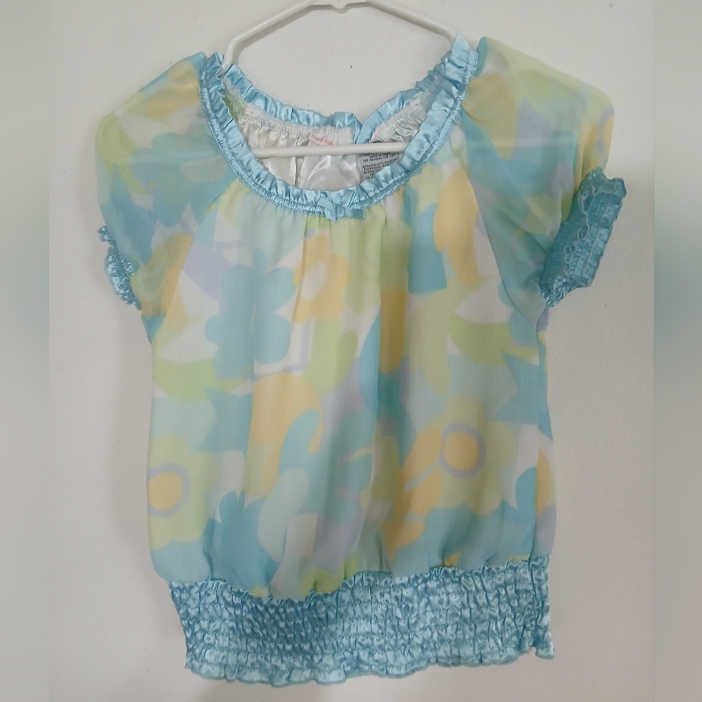 Mary-kate And Ashley Floral Sheer Blouse with Ruffle Trim (0132)